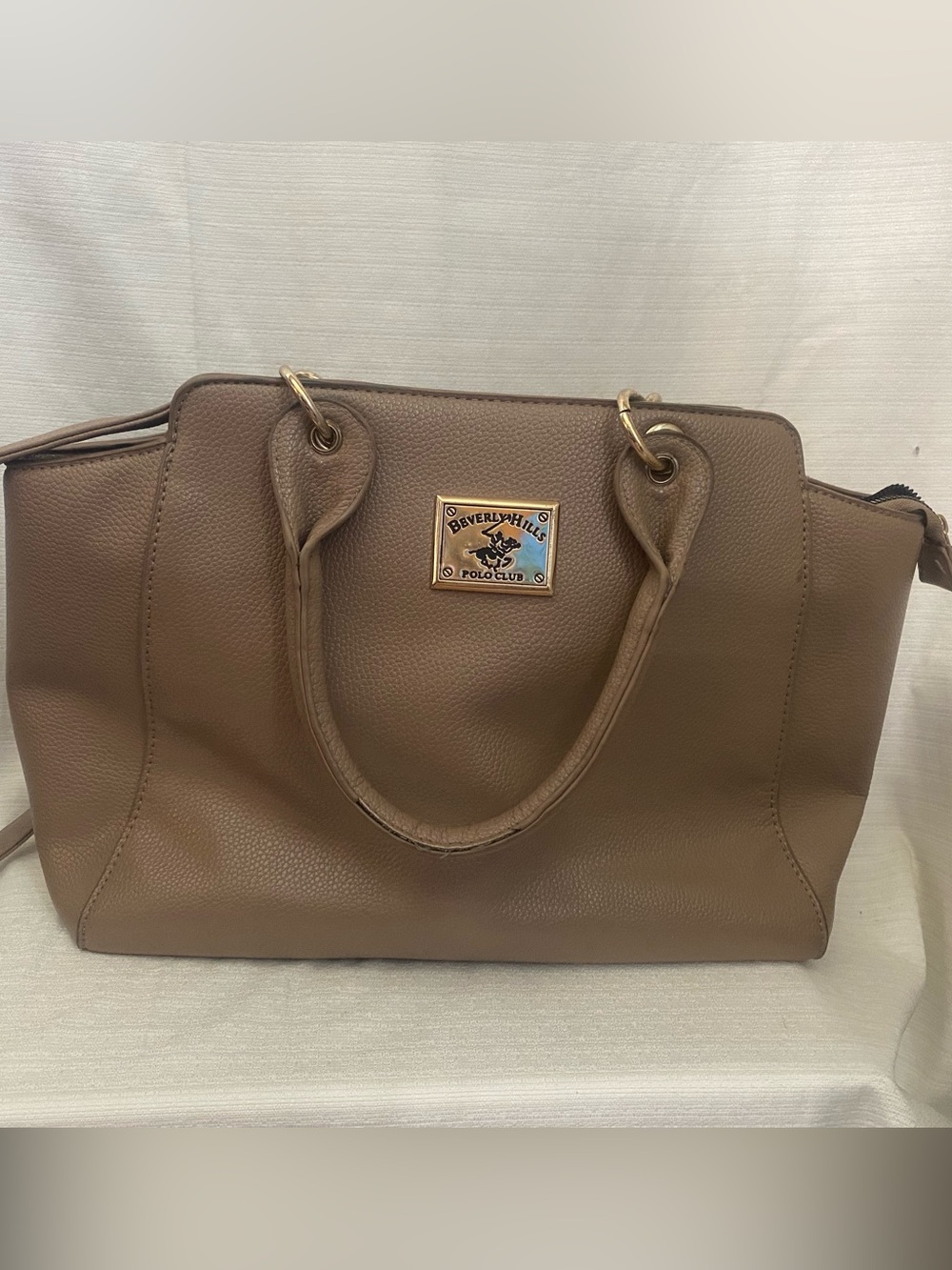 Beverly Hills Polo Club Taupe Pebbled Leather Satchel with Shoulder Strap